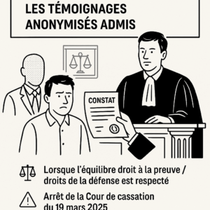 🗨️ « Même non corroboré, un témoignage anonymisé peut désormais être recevable, si sa production est indispensable et proportionnée. »